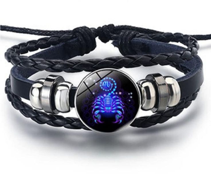 Zodiac Constellation Braided Design Black Leather Bracelet Adjustable