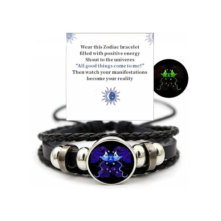Zodiac Constellation Braided Design Black Leather Bracelet Adjustable