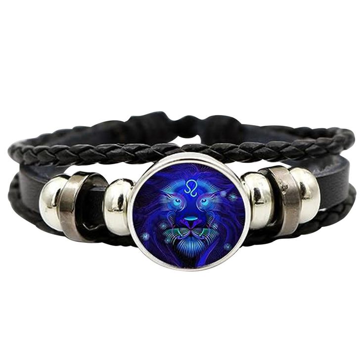 Zodiac Constellation Braided Design Black Leather Bracelet Adjustable