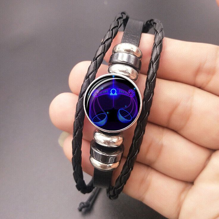 Zodiac Constellation Braided Design Black Leather Bracelet Adjustable