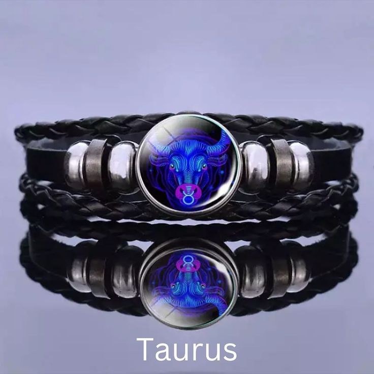 Zodiac Constellation Braided Design Black Leather Bracelet Adjustable